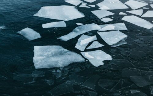 Broken ice on a water top