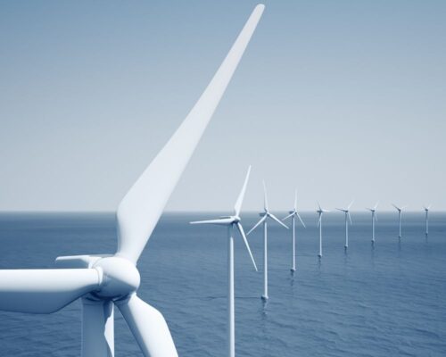Large wind turbines in an ocean setting