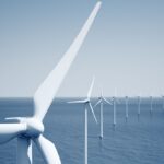 Large wind turbines in an ocean setting