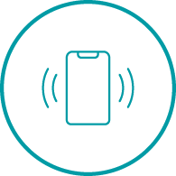 A circular icon with a mobile phone illustration in centre