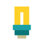 A light bulb icon in green, blue, brown and yellow lines