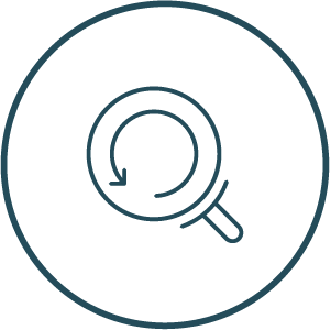 Slate icon of a magnify glass for revenue recovery