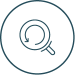 Slate icon of a magnify glass for revenue recovery