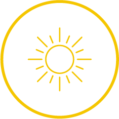 Yellow icon with a sun in centre