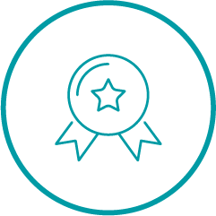 Teal illustration with an award in center