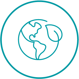 Teal icon with globe and leaf