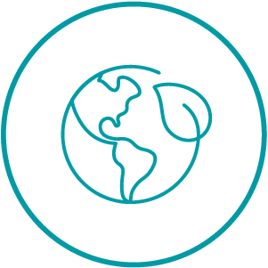 Teal icon with globe and leaf