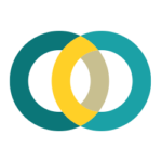 Interlinking circles icon in green, blue, brown and yellow lines